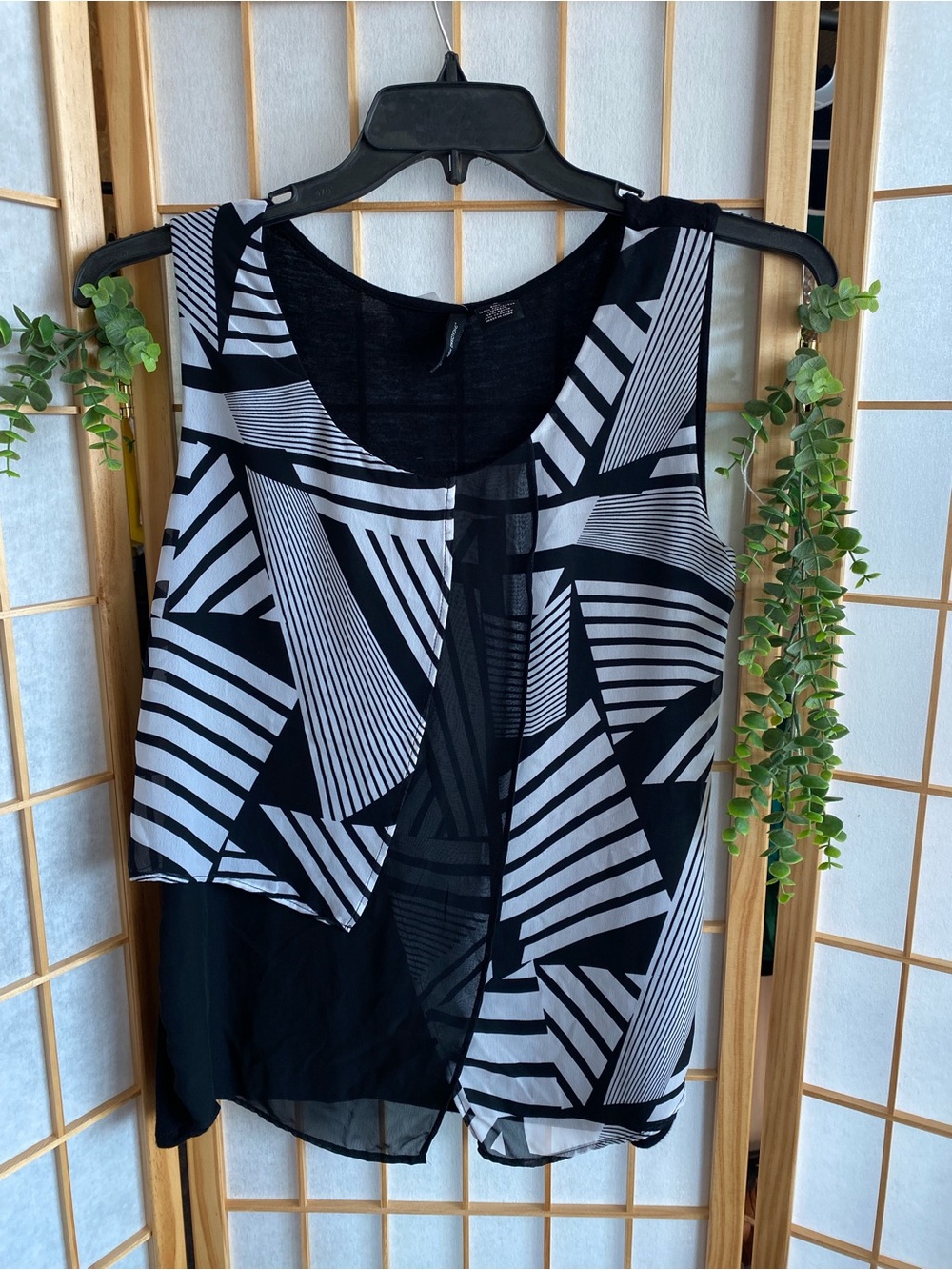 new directions Black & White Geometric Layered Tank Top